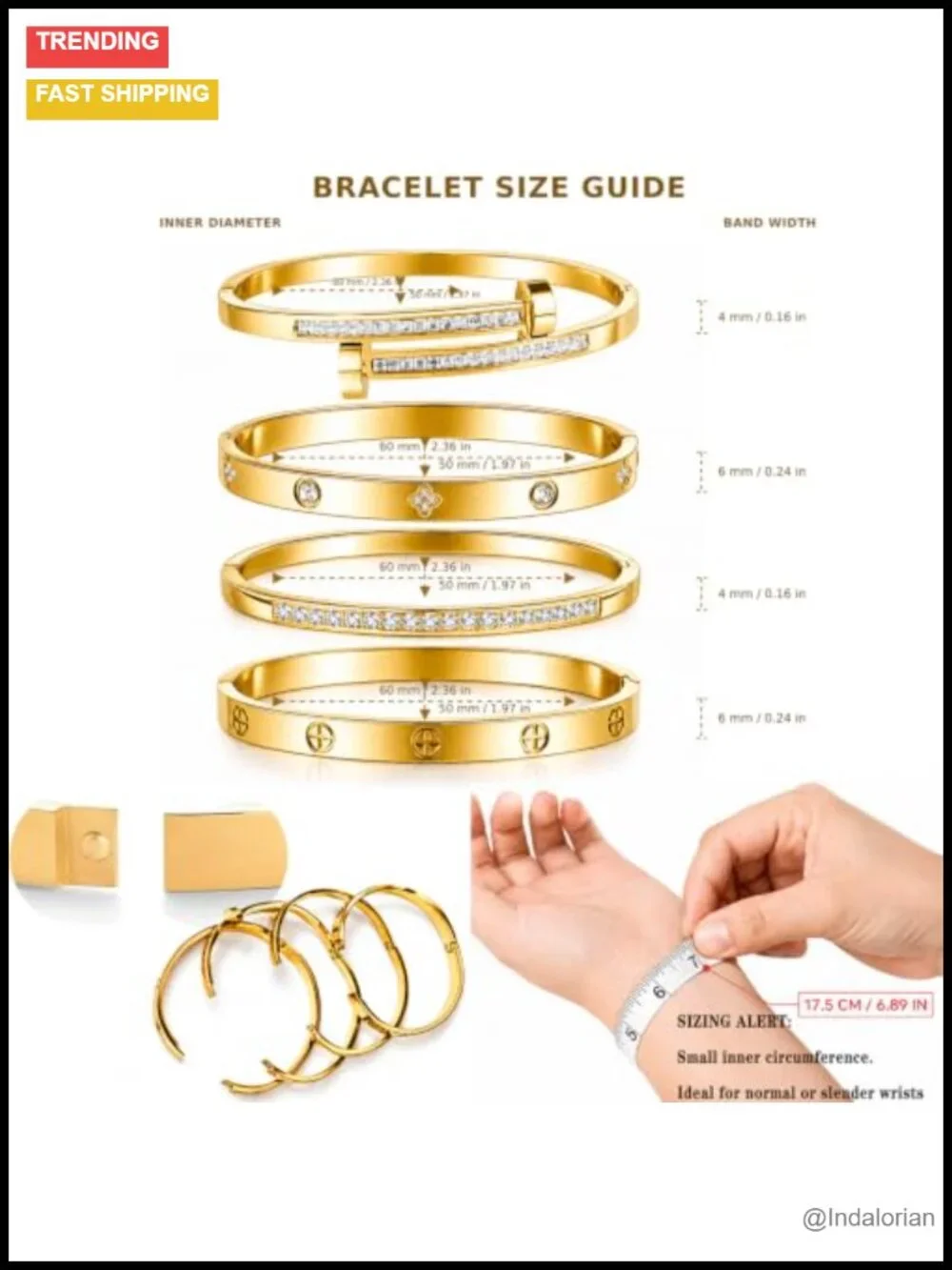 Gold Plated Bangle Bracelet Set Stainless Steel Hinged Stackable